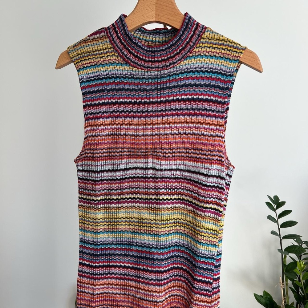 agnès b multicolor ribbed midi knit dress